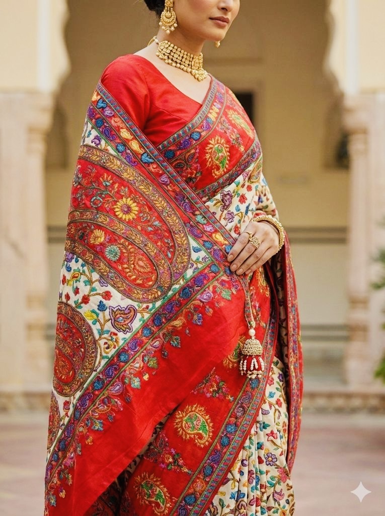 Pashmina Silk Saree in Red with Refined Woven Texture
