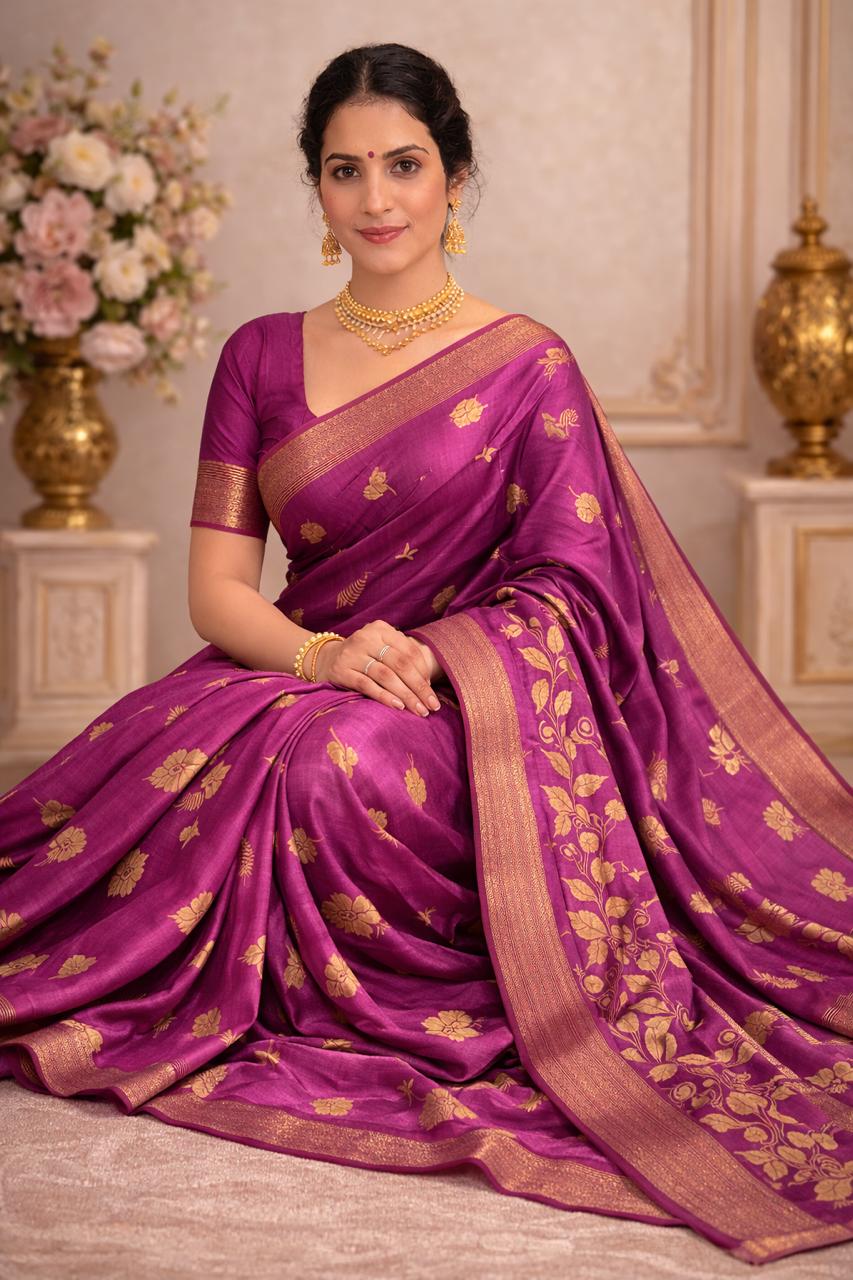 Pink Hand-Painted Pure Tussar Silk Saree – Silk Mark Certified