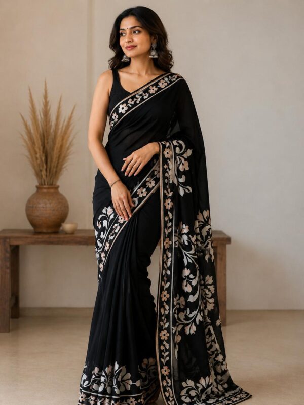 Woman in elegant black saree